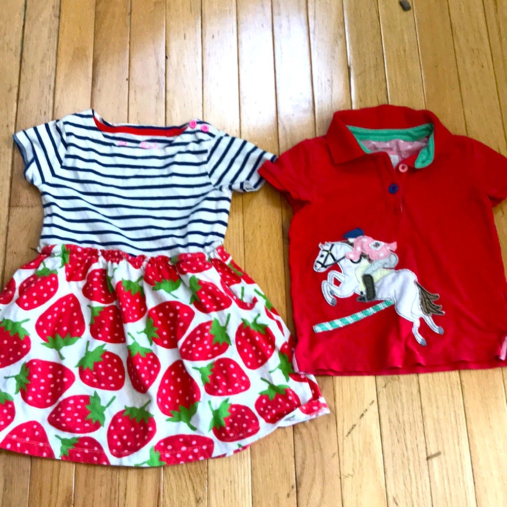 Boden Striped Top & Strawberry Skirt Dress with Red Horse Polo